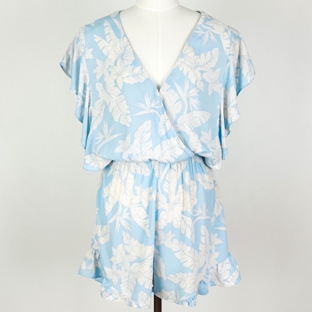 H and M light blue/cream floral print romper
